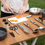Odoland 14pcs Camping Cooking Utensils Set, Stainless Steel Outdoor Kitchen Cookware Kit, Portable Storage Bag for Knife, Fork, Spoon, Chopping Board, Chef's Knife, Camping, Grilling, Picnic and BBQ