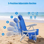 SUNNYFEEL Beach Chairs for Adults 2 Pack 5 Position Lay Flat, Portable Folding Backpack Beach Chair Heavy Duty with Cooler Bag, Cup Holder for Outdoor/Lawn/Picnic, Foldable Camping Chair