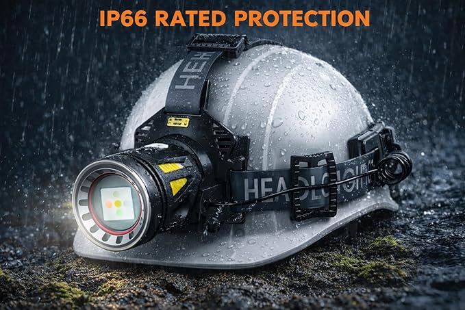 Long Range Rechargeable Headlamp, 5-Color-in-1, Zoomable Hunting Headlamp for Coyotes Hog Predators, Blood Tracking Light, Head Lamp Light for Search Rescue Outdoor Use Emergencies Gift