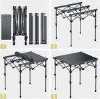 Anbte Camping Table Foldable, 2 Height Max 27.5" Aluminum Roll up Camping Table with Carry Bag & Heat-Resistant Tabletop, Lightweight, for Indoor Outdoor RV BBQ Picnic Patio Beach, 26" x 23", Black