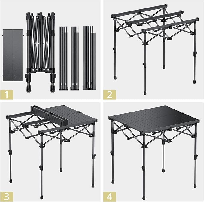 Anbte Camping Table Foldable, 2 Height Max 27.5" Aluminum Roll up Camping Table with Carry Bag & Heat-Resistant Tabletop, Lightweight, for Indoor Outdoor RV BBQ Picnic Patio Beach, 26" x 23", Black