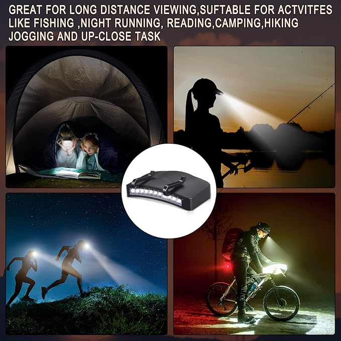 Hortsun 10 Pcs Light Clip 11 LED Cap Lights Clip on Hat Headlamp Battery Cap Brim Lamp Black Waterproof Ultra Bright Flashlight for Hunting Camping Fishing Hiking