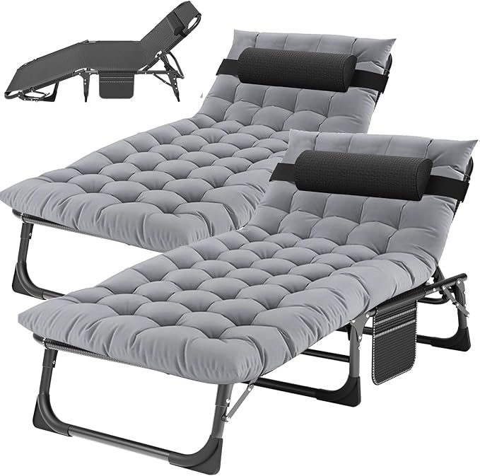 Slsy Folding Lounge Chairs Outdoor, Adjustable Sleeping Cot Chair, Portable Folding Bed Cot Chaise Lounge Chairs for Outside Beach Lawn Camping Pool Sun Tanning