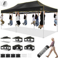 HOTEEL 10x20 Heavy Duty Pop up Canopy Tent with 6 Sidewalls, Easy Setup Outdoor Commercial Instant Tent for Parties Wedding Event, with Roller Bag & Sand Bags, Black(Hexagonal Frame)