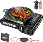 Propane or Butane Stove, Dual Fuel Propane Stove for Camping, 10,000 BTU Automatic Ignition Portable Gas Stove with Carrying Case & Windblocker & Griddle for Hiking(Fuel Not Included)