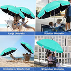 48.8 inch Large Beach Umbrella with Clamp Sun Shade for Beach Chair, 360°Adjustable UV Protection Golf Umbrella with Clip for Outdoor Patio Stroller Wheelchair