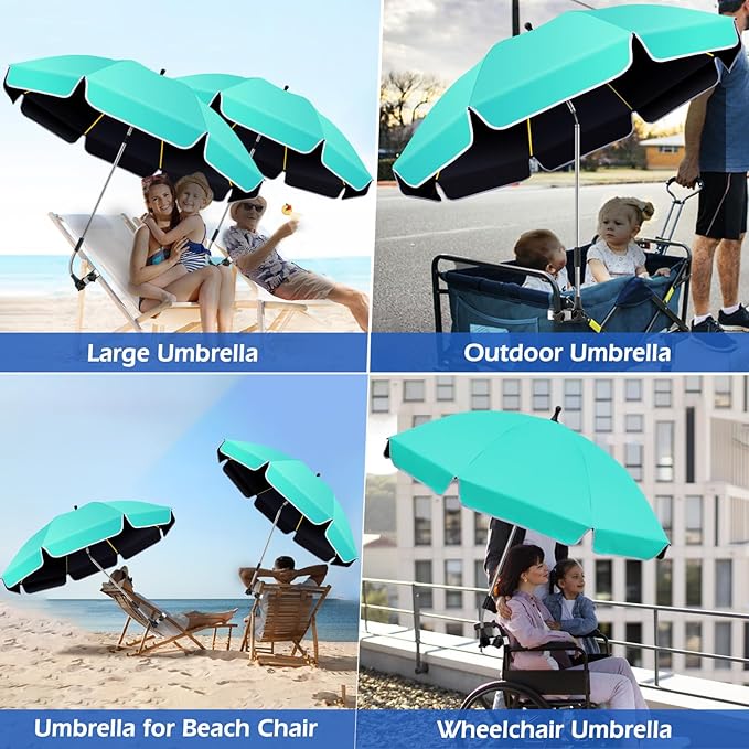 2Pack 48.8 inch Large Beach Umbrella with Clamp Sun Shade for Beach Chair, 360°Adjustable UV Protection Golf Umbrella with Clip for Outdoor Stroller Wheelchair Camping Chair