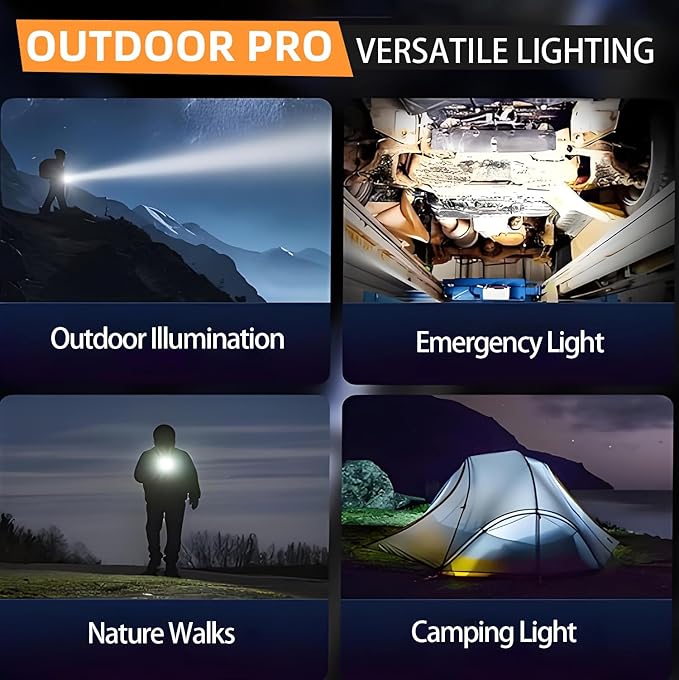 Queena 2 Pack LED Rechargeable Flashlight - 100000 Lumens Super Bright Solar Flashlights, Compact & Waterproof Flash Light for Home, Camping,Hiking, Emergencies, Adventures