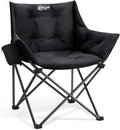 Portal Oversized Padded Camping Chair - Heavy Duty Folding Chair with Cup Holder & Side Pocket, Supports 330 lbs, for Camping, Lawn, Sports, Black