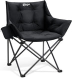 Portal Oversized Padded Camping Chair - Heavy Duty Folding Chair with Cup Holder & Side Pocket, Supports 330 lbs, for Camping, Lawn, Sports, Black