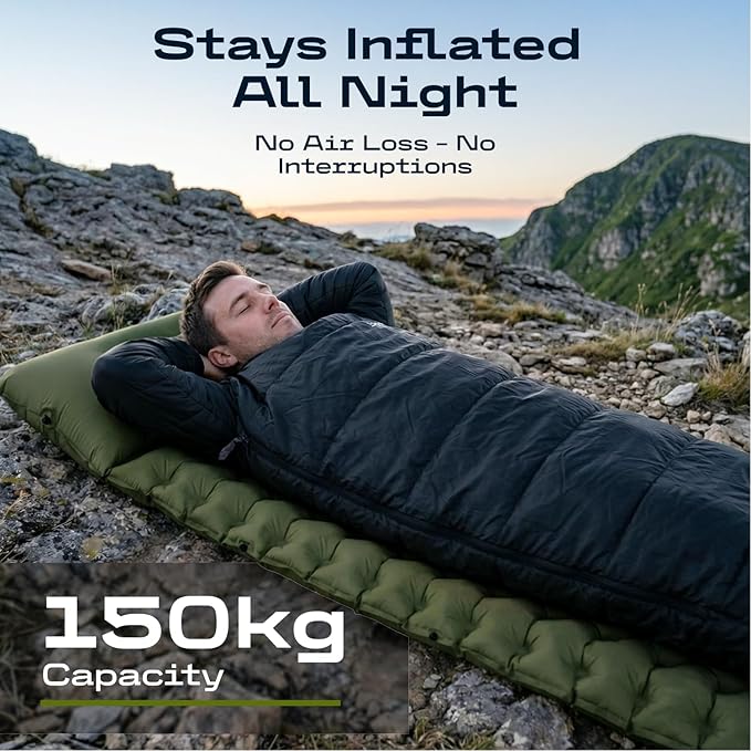 CKG Camping Sleeping Pad with Thermal Barrier, Ultralight Camping Mat 4in Thick with Pillow, Built-in Foot Pump Inflatable Sleeping Pad for Hiking Tent Road Trip Car Camp Travel Gear, Green