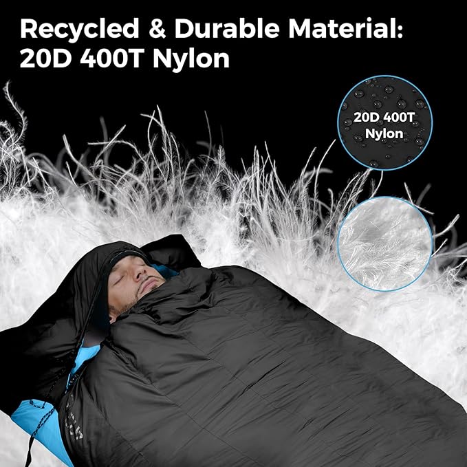 ATEPA Down Sleeping Bag for Adults, Recycled Ultralight 35°F 40°F 45°F 50°F 650FP / 700FP 3 Season Compact Sleeping Bags with Compression Sack for Backpacking Camping Hiking, Can Be Attached to Pad