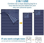 AGEMORE Cotton Flannel Double Sleeping Bag for Camping, Backpacking Or Hiking. Queen Size 2 Person Waterproof Sleeping Bag for Adults Or Teens. Lightweight with Compression Sack