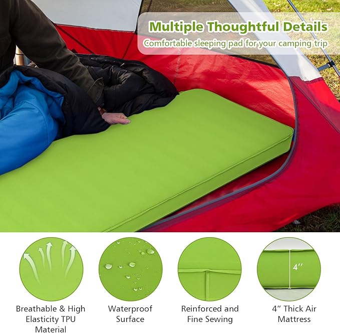 Giantex 4 Inch Self Inflating Camping Mat, Green, Compact, Inflatable, Lightweight