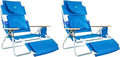 Ostrich Deluxe Padded 3-N-1 Outdoor Lounge Reclining Beach Chair, Blue (2 Pack)