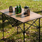 Camping Table Folding Portable Camp Aluminum Fold Up Lightweight Roll Up Table Adjustable Height with Carry Bag Indoor Outdoor for Camping, Picnic, Backyard, BBQ, Patio, Wood Grain
