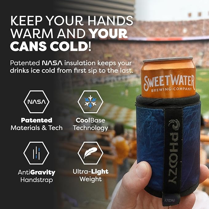 PHOOZY Insulated Can Cooler for Tall 16oz Cans with NASA-Inspired Technology - Patented Koozie That Keeps Drinks Cold 10x Longer - Lightweight Beer Koozie for Outdoor Adventures - Blue