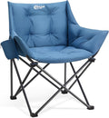Portal Oversized Padded Camping Chair - Heavy Duty Folding Chair with Cup Holder & Side Pocket, Supports 350 lbs, for Camping, Lawn, Sports, Blue
