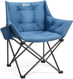 Portal Oversized Padded Camping Chair - Heavy Duty Folding Chair with Cup Holder & Side Pocket, Supports 350 lbs, for Camping, Lawn, Sports, Blue