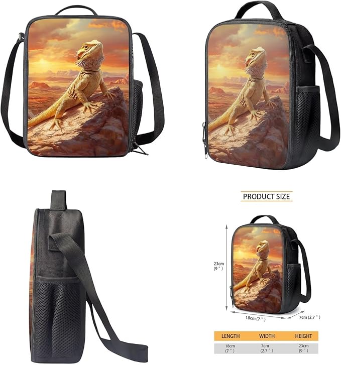 Lizard Backpack with Lunch 2Nd Grade Backpack Boys Fashion Portable Boys Bookbag Age 6-8 with Lunch Box 4 in 1 School Bag for Boy 6-7 Travel Hiking Daypack Outdoor Camping