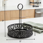 Lyellfe 2 Pack Condiment Caddy, Restaurant Table Caddy with Menu Number Card Holder, Metal Black Decorative Carved Tabletop Seasoning Organizer for Grill Outdoors, Kitchen Cabinet, Camping