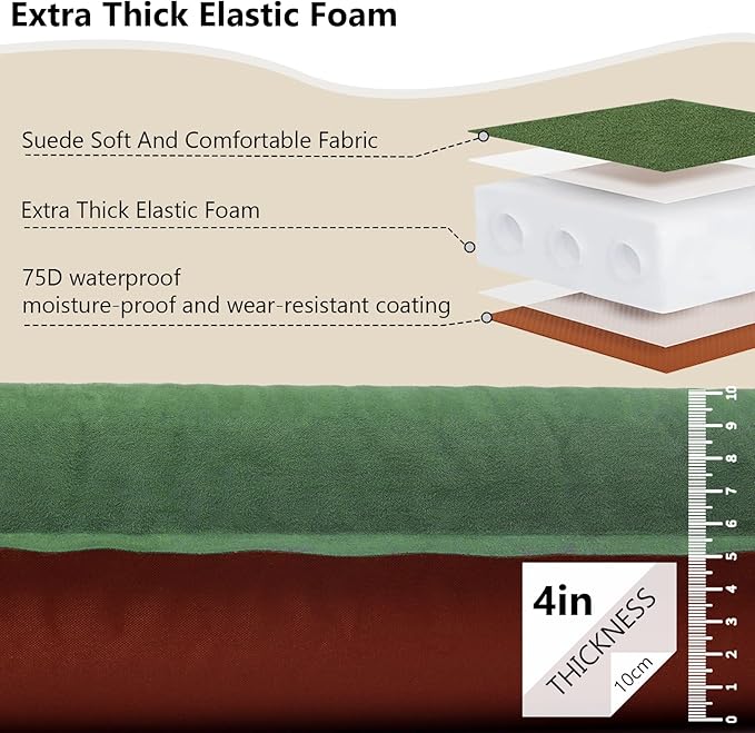 C·WILDYFIELD 4 INCH Thick Self Inflating Sleeping Pad with 9 R Value, Foam Camping Mattress, Ultra Thick Comfort Camping Mattress, Inflatable Foam Camping Pad, Portable Comfortable Sleeping Pad