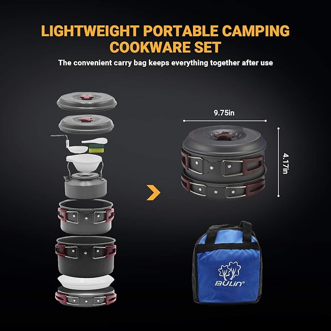 Bulin 24/13/11/8PCS Camping Cookware pots and Pans Backpacking Cooking Set Lightweight Cookware Mess kit Outdoor Cook Gear for Family Hiking Picnic
