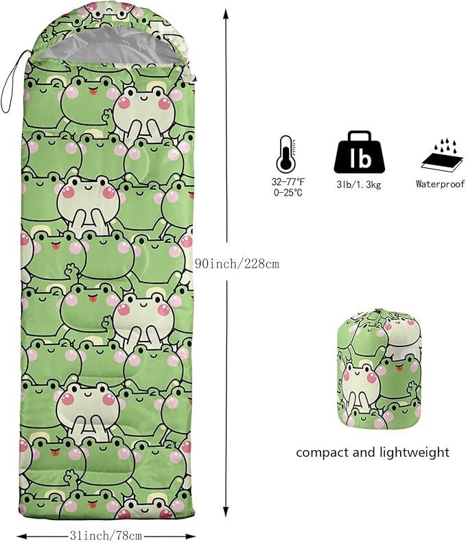 QOOMO Axolotl Cute Camping Sleeping Bags,3 Season Warm & Cool Weather,Lightweight,Waterproof Sleeping Bags for Adults & Kids,Traveling,and Outdoors