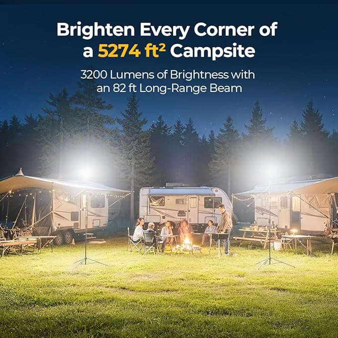BougeRV Telescoping Camping Light, 3200 Lumen Outdoor Lantern, 8000mAh LED Lantern, 7.55 ft Tall, 90-Hour Runtime, Rechargeable Tent Lamp for Camping, Emergency, Hiking, Outdoor, Fast Charging Version
