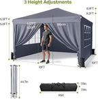 10x10 Pop Up Canopy with Sidewalls, Outdoor Instant Canopy Tent with Carry Bag for Commercial Events, Camping, Backyard Parties - Dark Grey