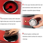 Techwood Double Hot Plates for Cooking, 1800W Electric Stove Infrared Ceramic Countertop Burner with Dual Adjustable Temperature & Glass Cooktop for Home/RV/Camp, Compatible for All Cookwares, Red