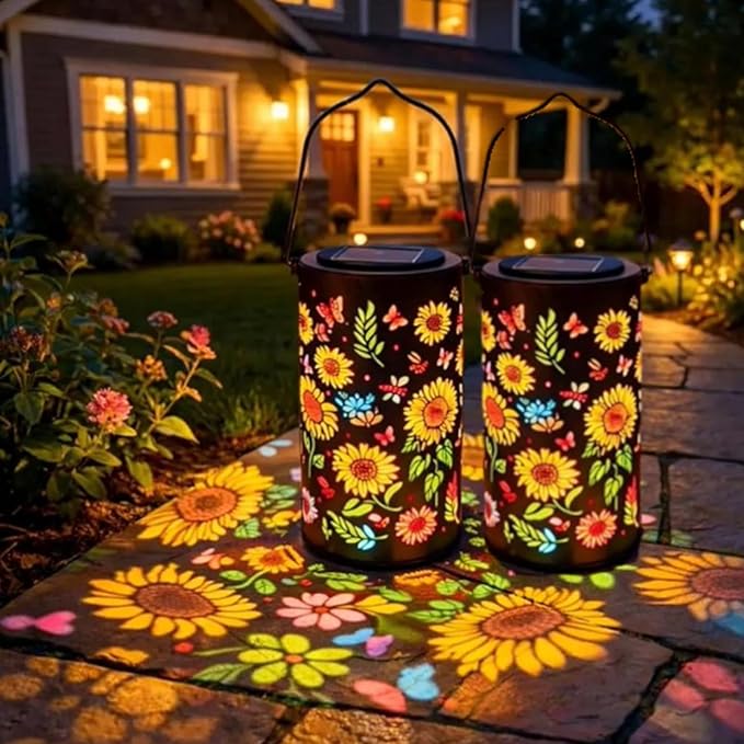Colorful Sunflower Glow Solar Garden Lantern, Twinkle Halo Lantern, 2026 Waterproof Outdoor Solar Powered Hanging Light for Garden, Let Your Garden Bloom with Light After Sunset (A1-2PCS)
