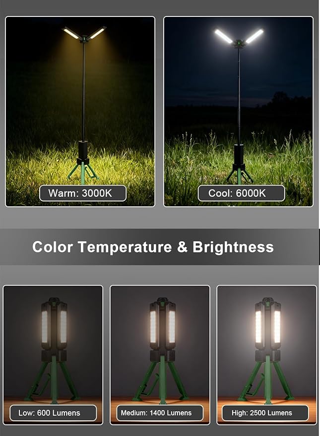 Rechargeable Telescopic Camping Light, 15000mAh Collapsible Lantern with 270° Rotation & Dimming, Portable Flashlight, Waterproof Tent Light for Outdoor Camping, Hiking, Barbecue, Fishing & Emergency