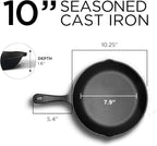 Commercial CHEF 10-Inch Cast Iron Sauté Skillet, Pre-Seasoned Cast Iron, Integrated Hanging Hole in Handle, Works on All Cooktops Including Induction, Outdoor Skillet for Campfires or Grills, CHFL10