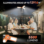 15000 mAh Rechargeable Camping Light with Stand, Cordless Work Light with 3 LED Lamp Heads, 5500 Lumens Dimmable Camping Essentials Gear Emergency Flashlight with 86" Detachable Tripod, Orange