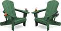 KINGYES Folding Adirondack Chair Set of 2, Dual Cup Holders & All-Weather HDPE, Wood-Like Patio Chair for Backyard, Camping, Pool & Fire Pit, Dark Green
