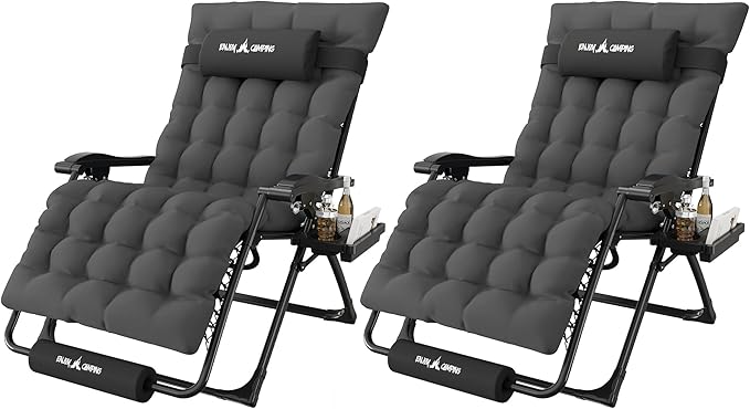 Amopatio Oversized Zero Gravity Chair, 33in Reclining Camping Lounge Chair Upgraded Lock and Footrest, Cup Holder, Removable Cushion & Headrest Folding Patio Recliner for Indoor Outdoor