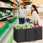 LHZK Standing Extra Large Utility Tote Bag with Metal Wire Frame and the Sides Rinforced, Extra Large Tote Bag with Handle, Reusable Grocery Bags Foldable, Beach Bag, Car Tote (Black)