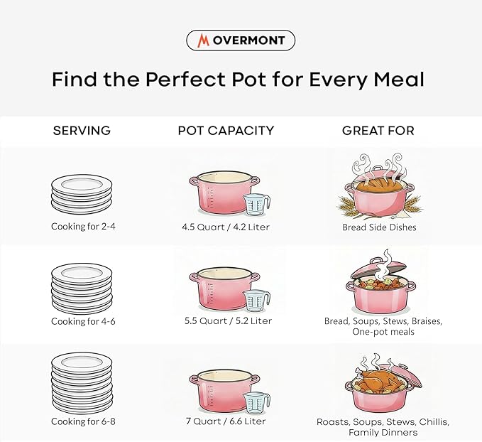 Overmont Refined Enameled Cast Iron Dutch Oven - 5.5QT Pot with Wide Handles Lid Cookbook & Cotton Potholders - Heavy-Duty Pre-Seasoned Cookware Oven Safe to 500°F for Braising, Stews, Roasting, Bread Baking