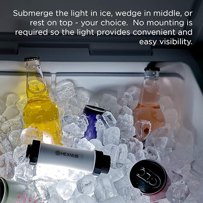 HEXNUB Cooler Box Lights, Waterproof, Rechargeable LED Lights Compatible with YETI, RTIC, ORCA, Ninja, Igloo, Coleman Ice Chest, Magnetic Base, Great for Camping Fishing Hunting Boating, 2-Pack