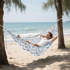 Cartoon Blue Iris Flowers Camping Hammock Cloth Hammock for Outside Patio Backyard Poolside