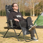 Zero Gravity Chair Set of 4 Oversized Padded Recliner with Adjustable Headrest & Cup Holder - 600D Oxford Folding Lounge Chair for Outdoor Camping, Patio, Poolside (Black & Gray)