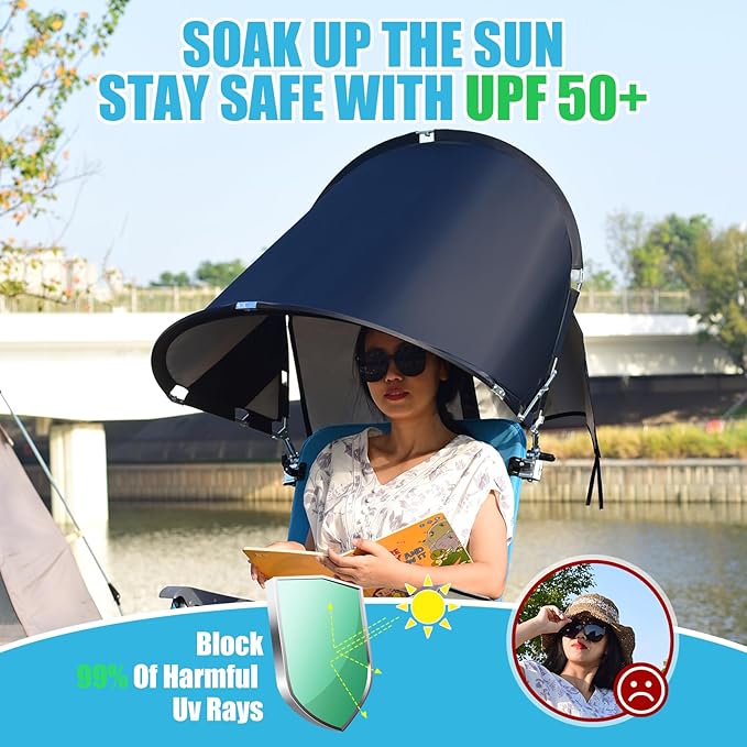 XL Universal Beach Chair Umbrella Canopy, UPF 50+ Chair Sun Shade Attachment with Adjustable Clamp for Camping, Lawn, Wheelchair, Tanning, Zero Gravity, Lounge, Outdoor Chairs, Oversized, 2 Pack