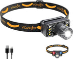 VAVOFO LED Headlamp Flashlight, 500 Lumen Rechargeable Waterproof Outdoor Headlight with Bright White +Red Light, Stepless Dimming, Lightweight, Adjustable Headband, 5 Modes for Camping