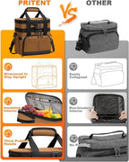 Lunch Box For Men Women Double Deck Insulated Lunch Bag For Men Woman Leakproof Expandable Cooler Bag with Adjustable Shoulder Strap for Work Shool Picnic(Brown,Medium)