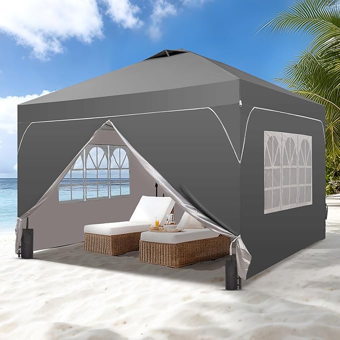 GDY 8x8FT Pop Up Canopy Tent with One Push Setup, Easy to Install with 4-Sidewalls for Events, Parties, Camping, Outdoor Gazebo with 4-Sandbags, Grey.