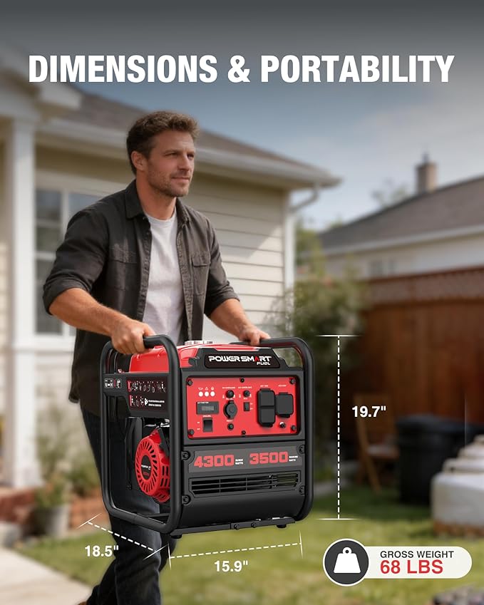 PowerSmart 4300-Watt Portable Generator with Inverter Technology, 3500W Rated, 223cc 4-Stroke Gas Powered Engine, 30 Amp for Home Backup, Camping, Emergency