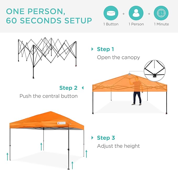 Best Choice Products 10x10ft Pop Up Canopy Tent, Outdoor Shade, 1 Person 1 Minute Set Up, Carry Case, 4 Weight Bags - Orange
