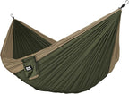 Fox Outfitters Neolite Double Camping Hammock - Lightweight Portable Nylon Parachute Hammock for Backpacking, Travel, Beach, Yard. Hammock Straps & Steel Carabiners Included (Khaki/Olive Green)