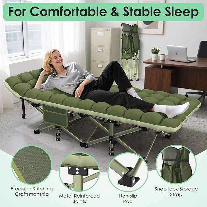 Suteck Camping Cot, Folding Camping Cot Bed for Adults Sleeping 1200D Double Layer Oxford Portable Folding Outdoor Cots for Camping W/Soft Pad Carry Bag for Home Office Nap Beach Travel, 500LBS